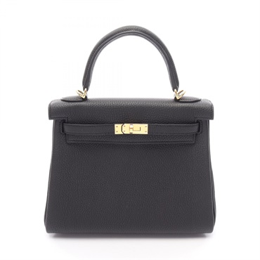 HERMES Kelly 25 Inside stitched shoulder Handbag K Togo leather Black Used GHW