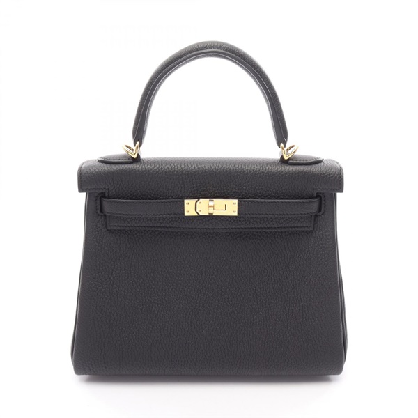 HERMES Kelly 25 Inside stitched shoulder Handbag K Togo leather Black Used GHW