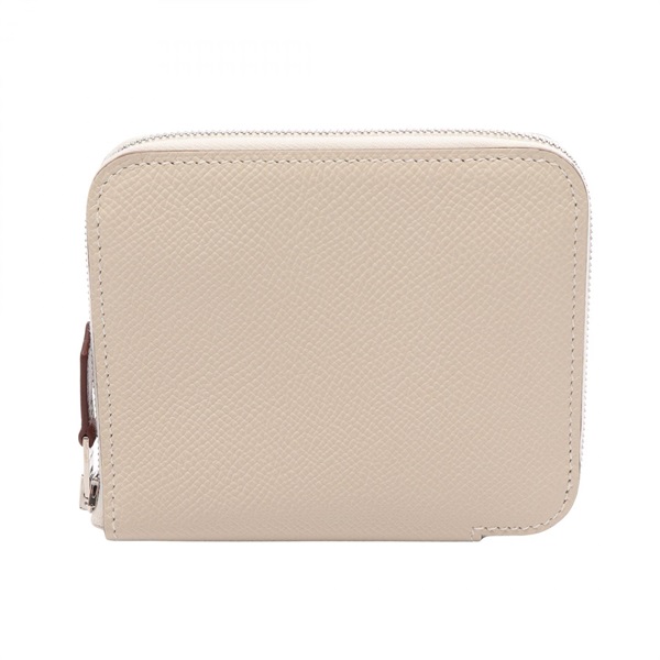 HERMES Azap Compact Silk In Round wallet Epsom leather Beige Cle Used U SHW