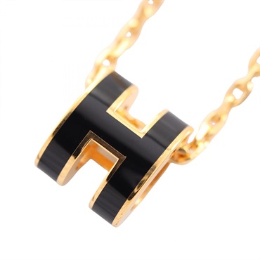 HERMES MINI POP H Necklace Pendant Gold Plated Black Used Women