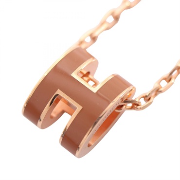 HERMES MINI POP H Necklace Pendant Gold Plated Pink Used Women