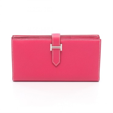 HERMES Bearn Soufflet Bifold purse wallet Q Epsom Rose tyrien Used Women SHW
