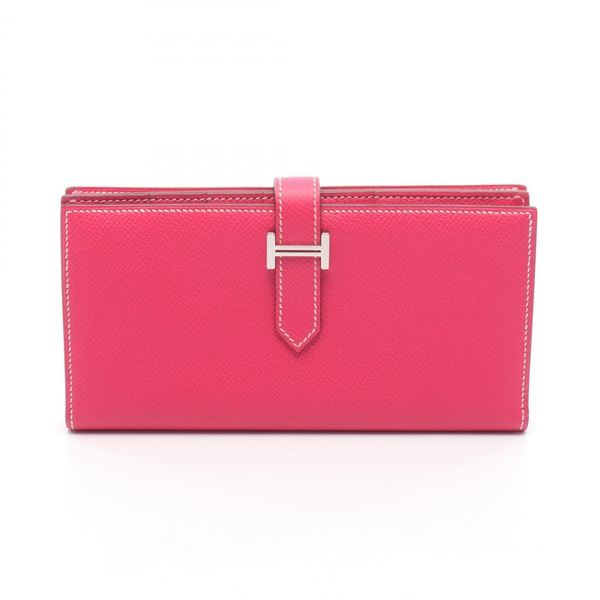 HERMES Bearn Soufflet Bifold purse wallet Q Epsom Rose tyrien Used Women SHW