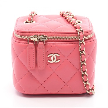 CHANEL Matelasse Mini Vanity Chain Shoulder crossbody Bag Lambskin Pink Used GHW