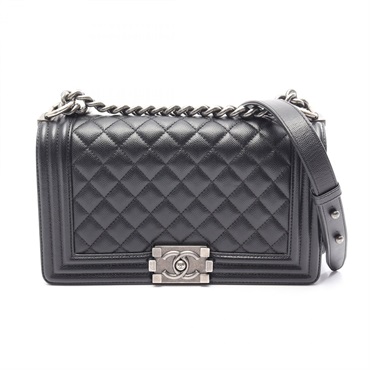 CHANEL Boy chanel chain Shoulder hand Bag A67086 Grained Calfskin Black Used SHW
