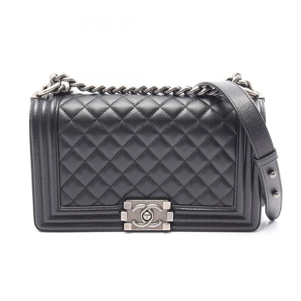 CHANEL Boy chanel chain Shoulder hand Bag A67086 Grained Calfskin Black Used SHW