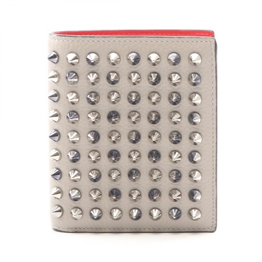 Christian Louboutin PAROS Spike Studs Bi-fold wallet leather Gray Used Women