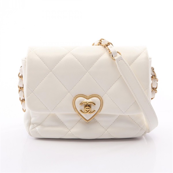 CHANEL Matelasse Heart Lock Chain Shoulder Crossbody Bag AS3979 leather White CC