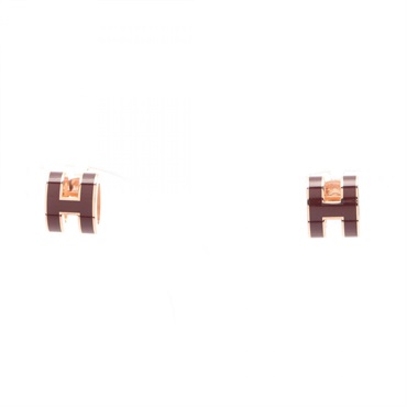 HERMES MINI POP H Pierced earrings Gold Plated Bordeaux Used Women