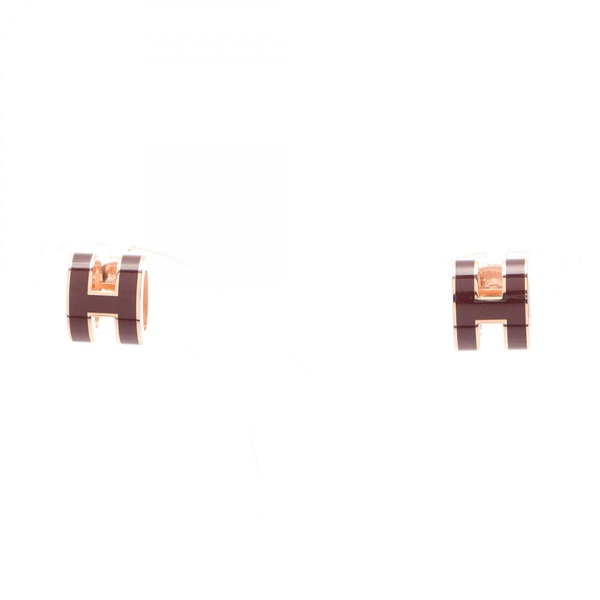 HERMES MINI POP H Pierced earrings Gold Plated Bordeaux Used Women