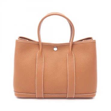 HERMES Garden party TPM Tote hand Bag K Negonda leather Gold Used Women SHW