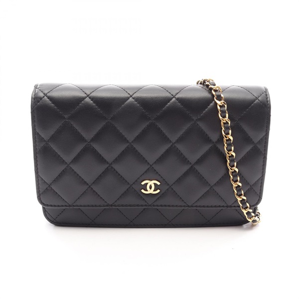CHANEL Matelasse chain crossbody Shoulder Bag Lambskin Black Used Women GHW