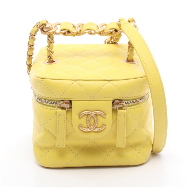 CHANEL Matelasse chain crossbody Shoulder Bag AS3228 leather Yellow Used GHW