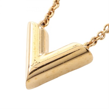 LOUIS VUITTON Essential V Necklace Pendant Gold Plated Used Women LV