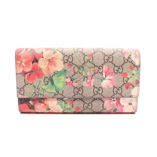 GUCCI GG Blooms Continental Wallet Bifold Purse 404070 canvas Beige Used