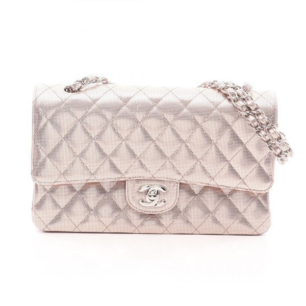 CHANEL Matelasse W flap Chain Shoulder Bag A01112 leather Pink Used Women SHW