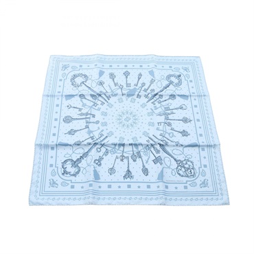HERMES Carre 55 Les Cles bandana Scarf Wrap Stole silk Blue Multicolor Preowned