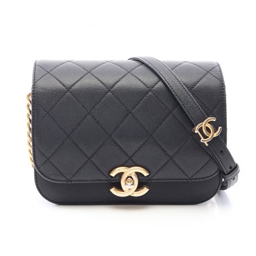 CHANEL Matelasse chain crossbody Shoulder Bag AS2823 leather Black Used GHW