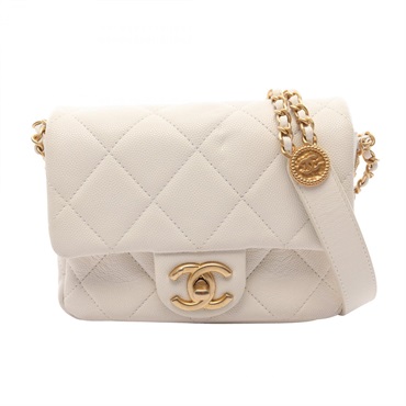 CHANEL Matelasse Mini Flap Chain Shoulder Crossbody Bag AS3368 leather White GHW