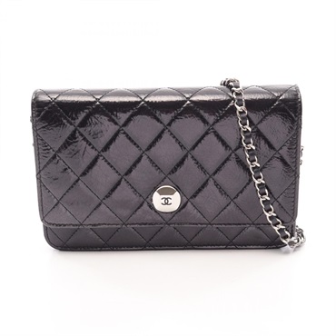 CHANEL Matelasse chain Shoulder crossbody Bag leather Black Used Women SHW