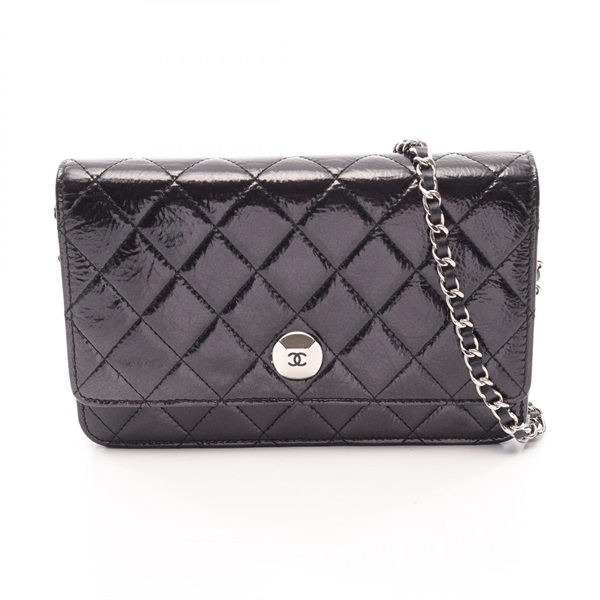 CHANEL Matelasse chain Shoulder crossbody Bag leather Black Used Women SHW