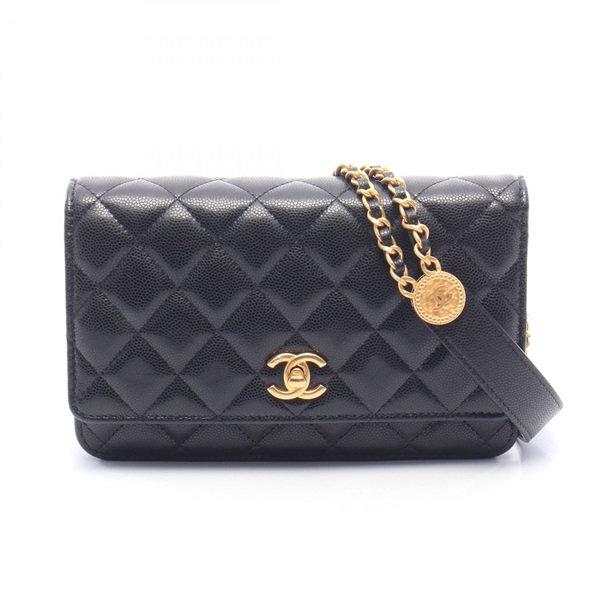 CHANEL Matelasse chain Shoulder crossbody Bag AP2840 leather Black Used GHW
