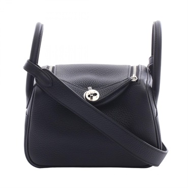 HERMES Lindy Mini Shoulder crossbody Bag G Taurillon Clemence Black Used SHW