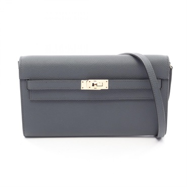 HERMES Kelly Long To Go Shoulder crossbody Bag W Epsom Gris Misty Used GHW