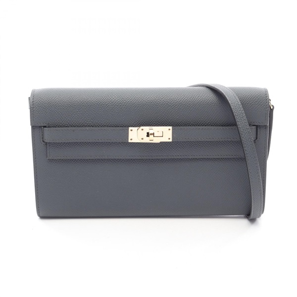 HERMES Kelly Long To Go Shoulder crossbody Bag W Epsom Gris Misty Used GHW