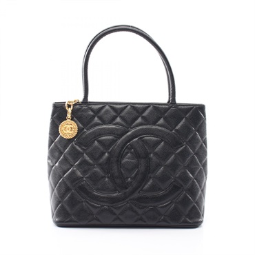 CHANEL Medallion Tote Hand Bag Grained Calfskin leather Black Used Women GHW CC