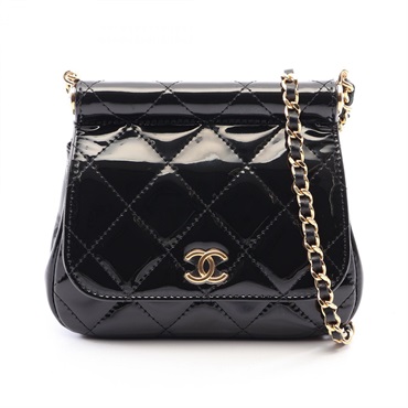 CHANEL Matelasse Small Chain Shoulder Bag AP3005 Patent leather Black Used GHW