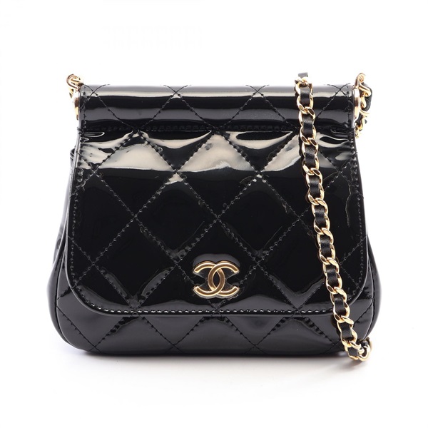 CHANEL Matelasse Small Chain Shoulder Bag AP3005 Patent leather Black Used GHW