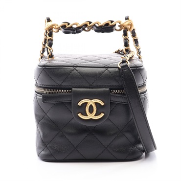 CHANEL Matelasse Vanity Hand Shoulder Bag AS3228 Lam leather Black Used GHW CC