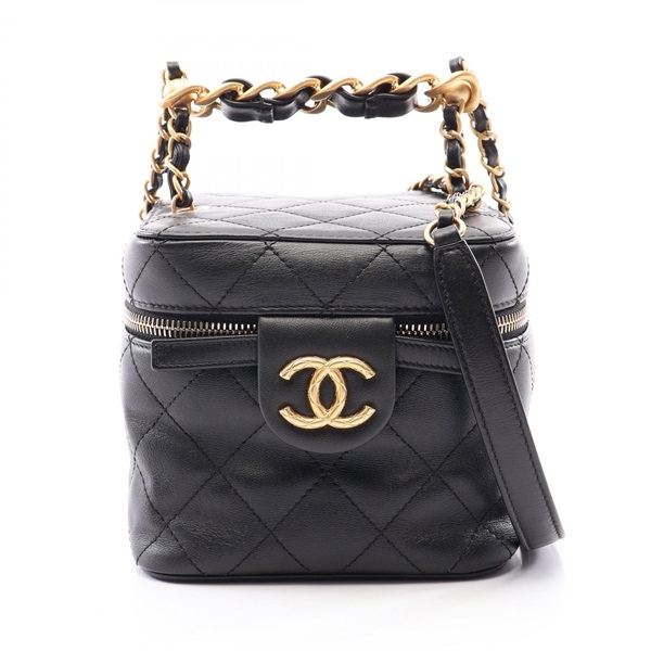 CHANEL Matelasse Vanity Hand Shoulder Bag AS3228 Lam leather Black Used GHW CC