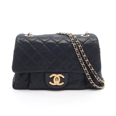 CHANEL Matelasse chian Shoulder hand Bag leather Black Used Women