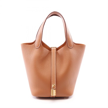 HERMES Picotin Lock PM Tote Handbag Clemence leather Brown Gold Preowned GHW G