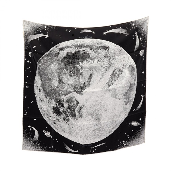 HERMES Carre70 CLAIR DE LUNE Scarf 66cm silk Black White preowned women