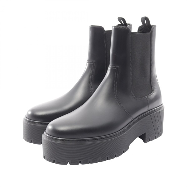 HERMES Harrow Short Boots Shoes 232061Z leather Black Preowned Women #38.5