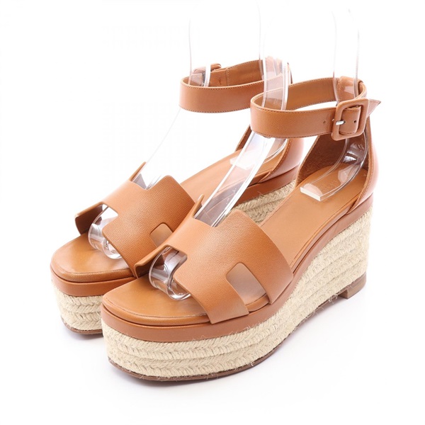 HERMES ELDA Espadrilles Sandals Shoes #37 PG221143Z2209 leather Brown Used Women