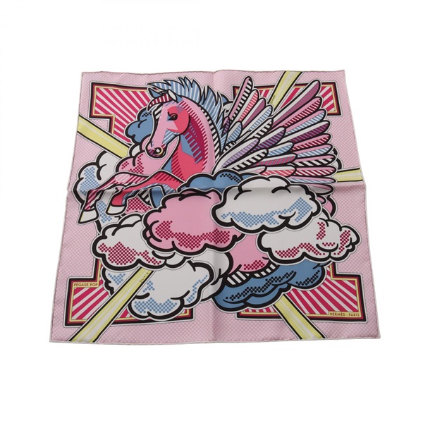 HERMES Petit Carre 45 PEGASE POP Scarf Stole Wrap Shawl silk Pink Used Women