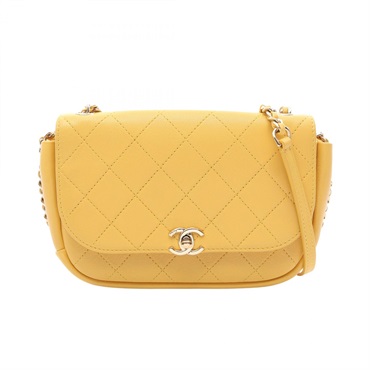 CHANEL Matelasse chain crossbody Shoulder Bag leather Yellow Used Women GHW