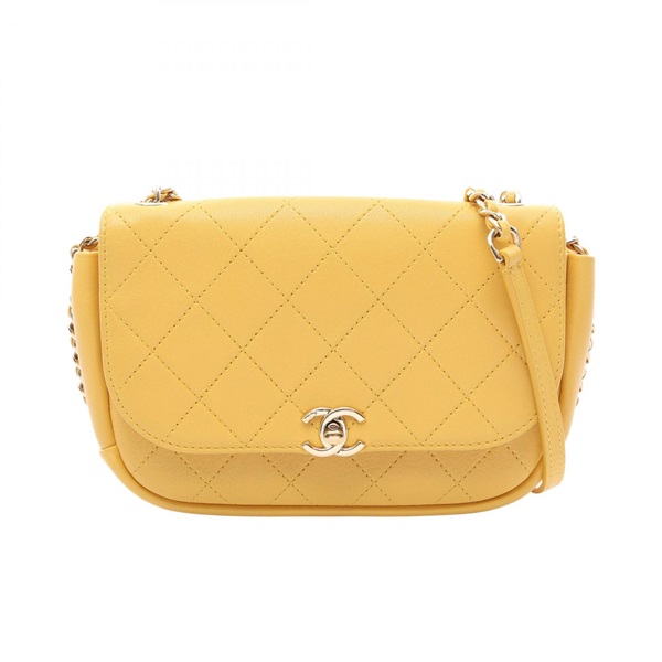 CHANEL Matelasse chain crossbody Shoulder Bag leather Yellow Used Women GHW