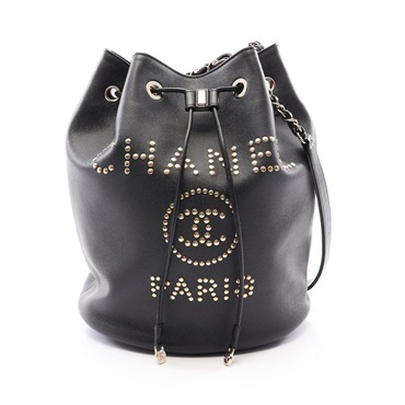 CHANEL Deauville Shoulder drawstring Bag leather Black Used Women GHW
