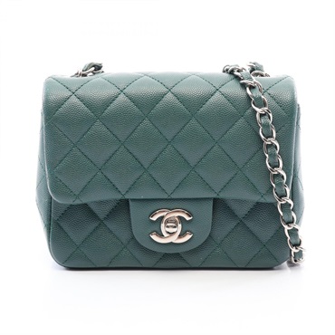CHANEL Mini Matelasse chain crossbody Shoulder Bag leather Green Used SHW