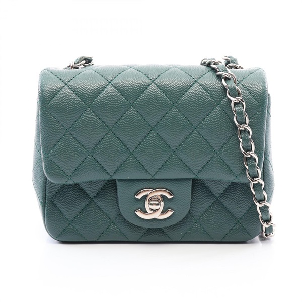 CHANEL Mini Matelasse chain crossbody Shoulder Bag leather Green Used SHW