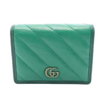 GUCCI GG Marmont Bi-fold Compact Wallet Purse 573811 leather Green Used Women