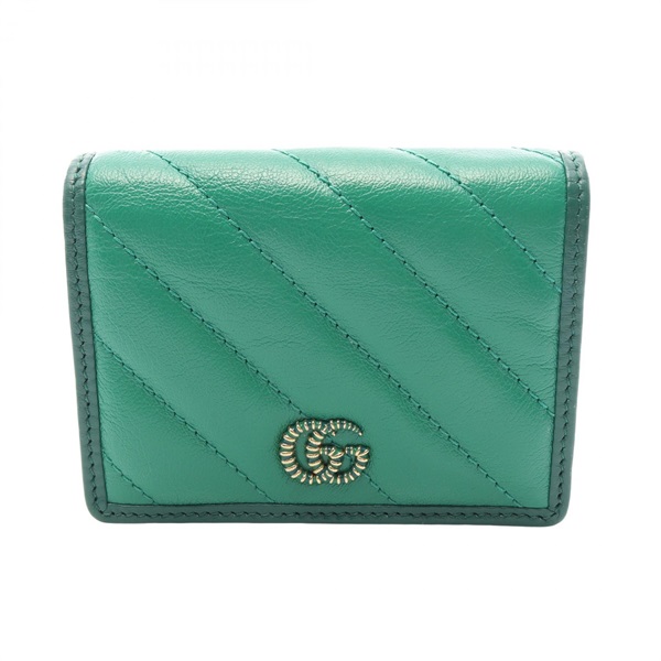 GUCCI GG Marmont Bi-fold Compact Wallet Purse 573811 leather Green Used Women
