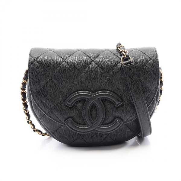 CHANEL Matelasse Mini Messenger Shoulder Bag AS3867 leather Black Used GHW