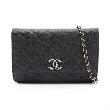 CHANEL Matelasse chain crossbody Shoulder Bag leather Black Used Women GHW