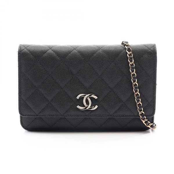 CHANEL Matelasse chain crossbody Shoulder Bag leather Black Used Women GHW